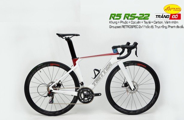 Xe đạp twitter r5 phanh đĩa màu trắng đỏ
