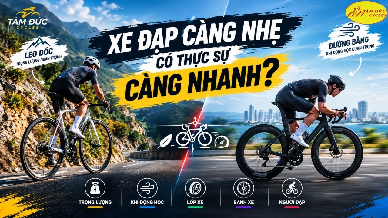 XE ĐẠP CÀNG NHẸ CÓ THỰC SỰ ĐẠP CÀNG NHANH?